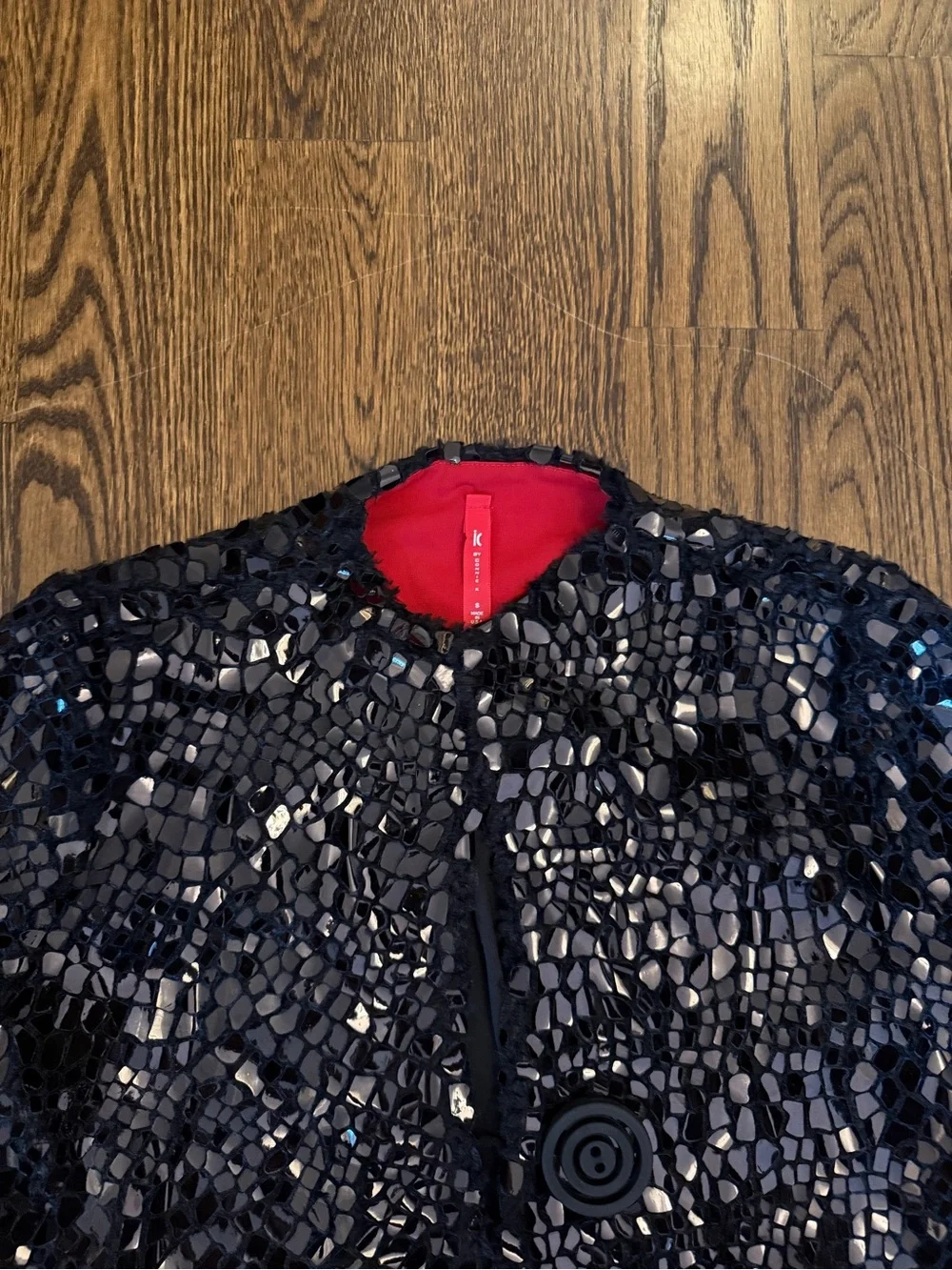 Black Sequin Women's Jacket with Pink Lining
